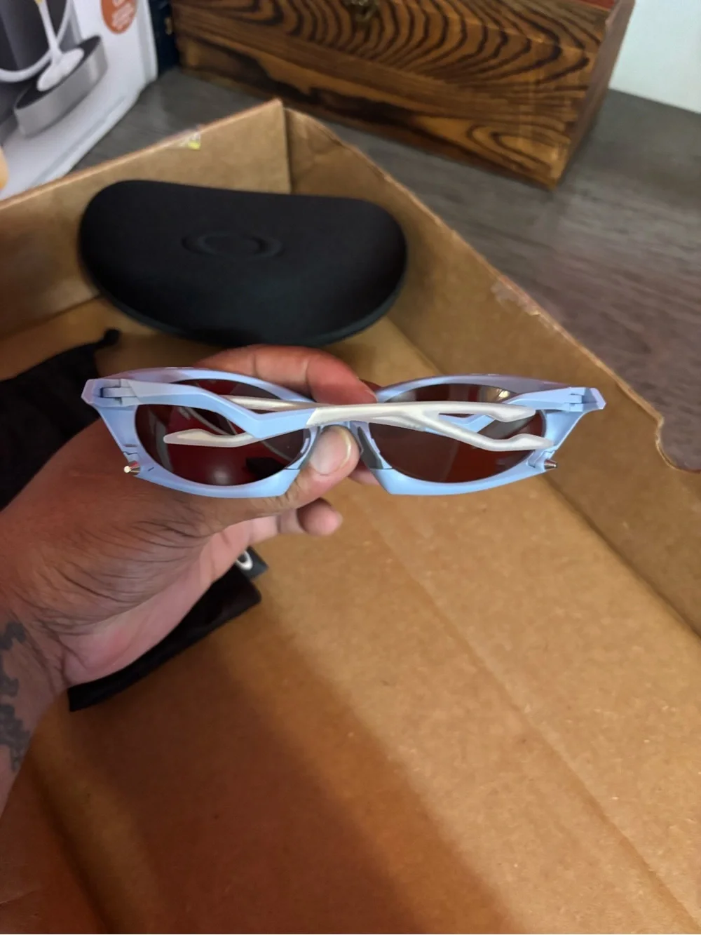 Oakley Light Blue PLANTARIS Sunglasses with Mirrored Lenses